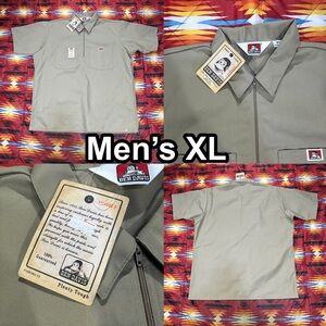 Vintage Ben Davis Work Short Sleeve Shirt Mens XL Khaki 1/4 Zip Khaki USA